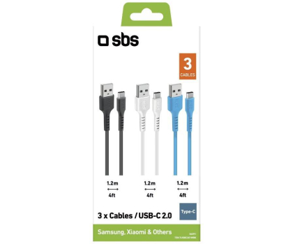 Kabel SBS Zestaw 3 kabli USB - USB-C SBS czarny, biały, niebieski #
